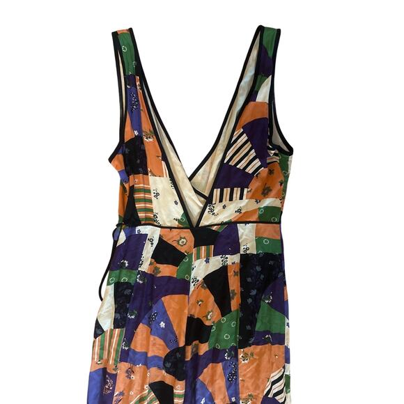 Women 8 UO Urban Outfitters Patchwork Surplice Printed Jumpsuit Deep V Crossover - Picture 4 of 5